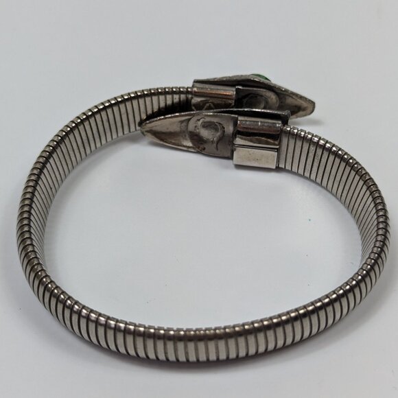 Vintage Silver Tone Wrap Around Snake Bracelet with Green Rhinestone Eyes - Picture 4 of 6